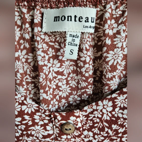 Monteau Floral Print Rust Dress, Size S - Picture 4 of 7